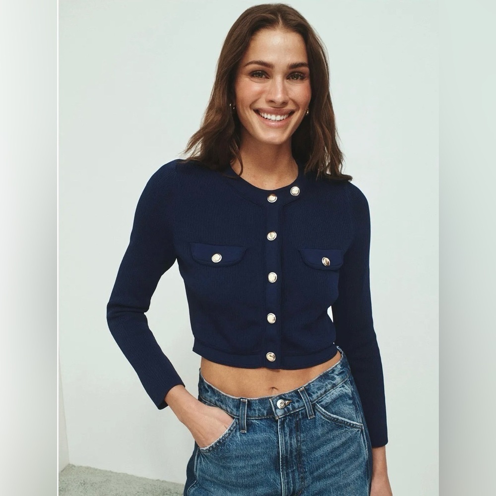 Sandro Claudie Cropped Cardigan Marine 2-4